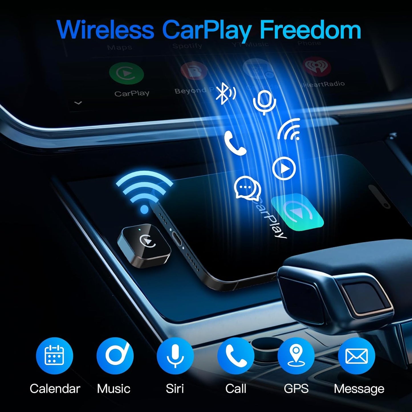 Adaptador Inalámbrico CarPlay (2026 Actualizado) para Apple iPhone y Android, Tamaño Pequeño, Enchufe y Reproduce, Conexión Inalámbrica Rápida y Estable para CarPlay y Android - Sin Latencia en la