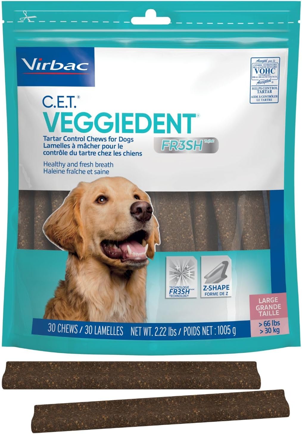Virbac CET Veggiedent FR3SH - Masticables para control de sarro par...