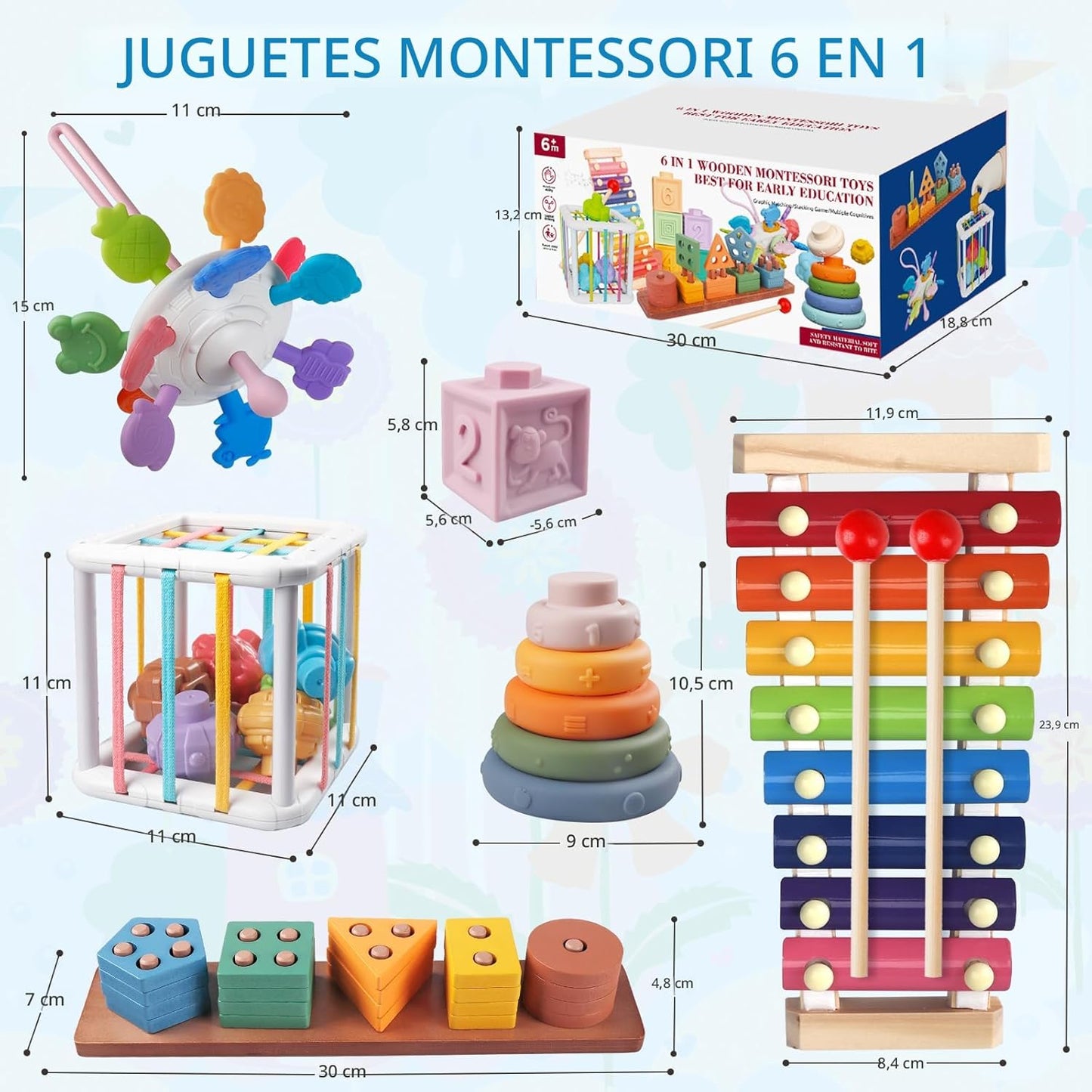 Juguetes Montessori 6 en 1 para bebés de 1 año, juguetes sensoriale...