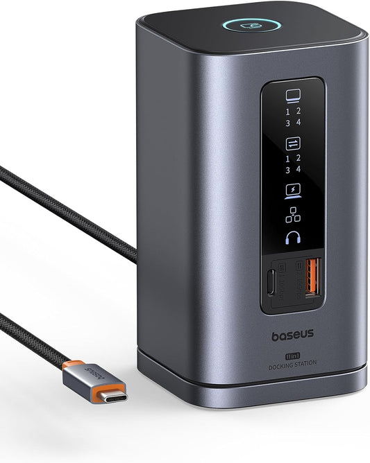 Baseus Estación de acoplamiento, Spacemate(Win) 11 en 1, pantalla triple, HDMI y DP 4K, puertos USB A/C de 10 Gbps, Gigabit Ethernet, 100 W PD, audio, estación de acoplamiento para laptop para Windows