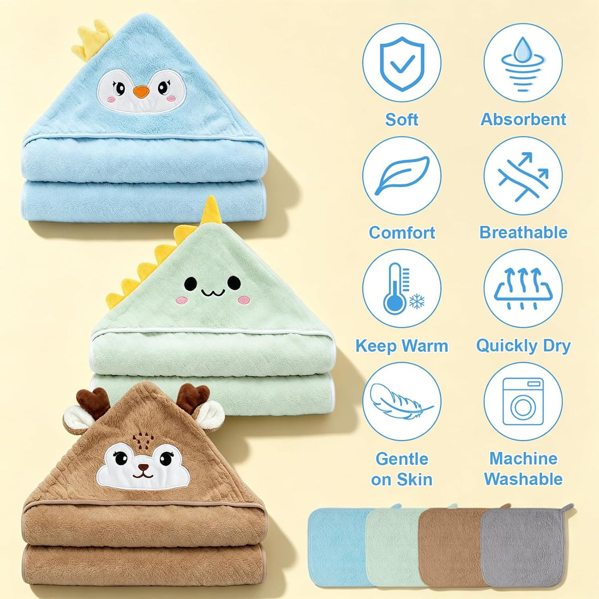 Juego de 16 toallas de baño para bebés y niños pequeños, 4 toallas...