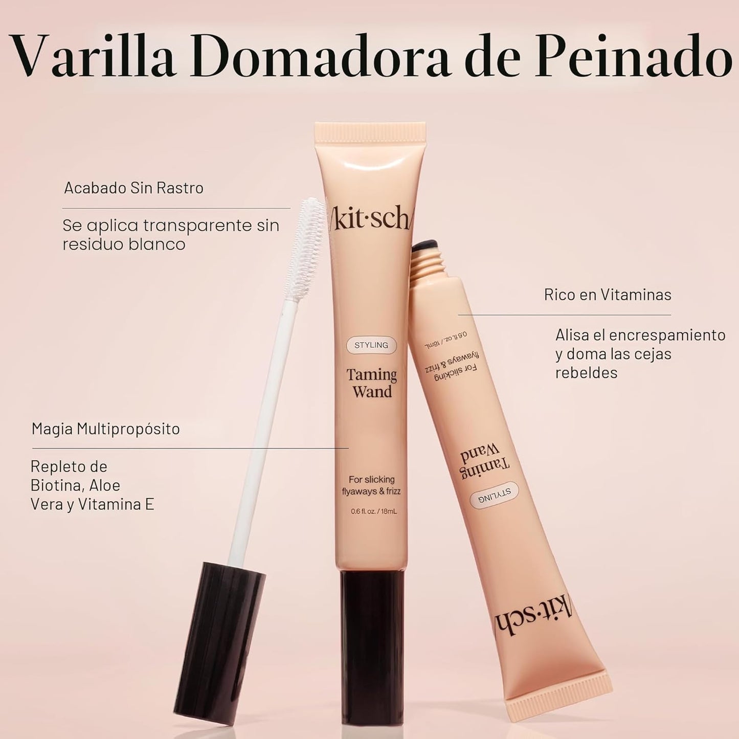 Kitsch Cepillo para cabello con frizz - Varita domadora con biotina...