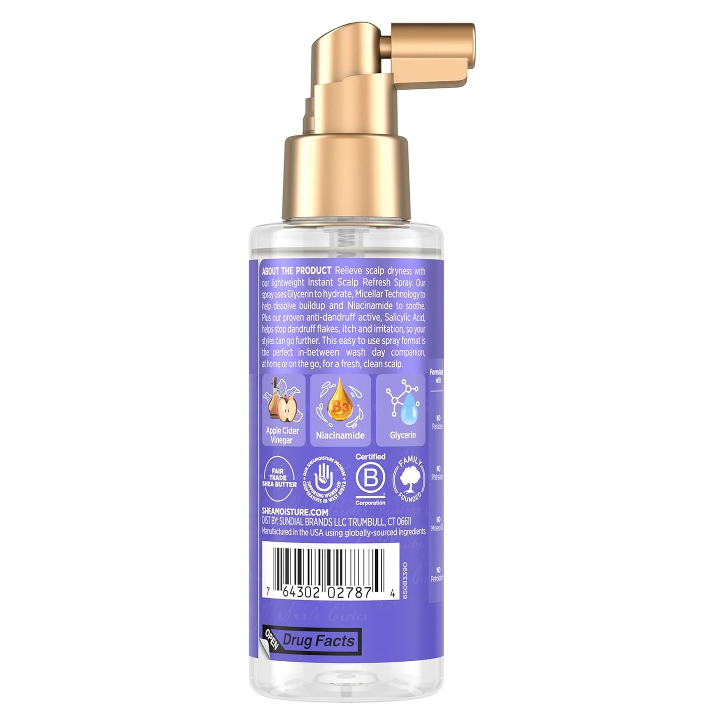 Shea Moisture Instant Scalp Refresh Spray anticaspa con ácido salicílico y tecnología de reparación del cuero cabelludo hidrata el cuero cabelludo seco, elimina la acumulación y controla la picazón y