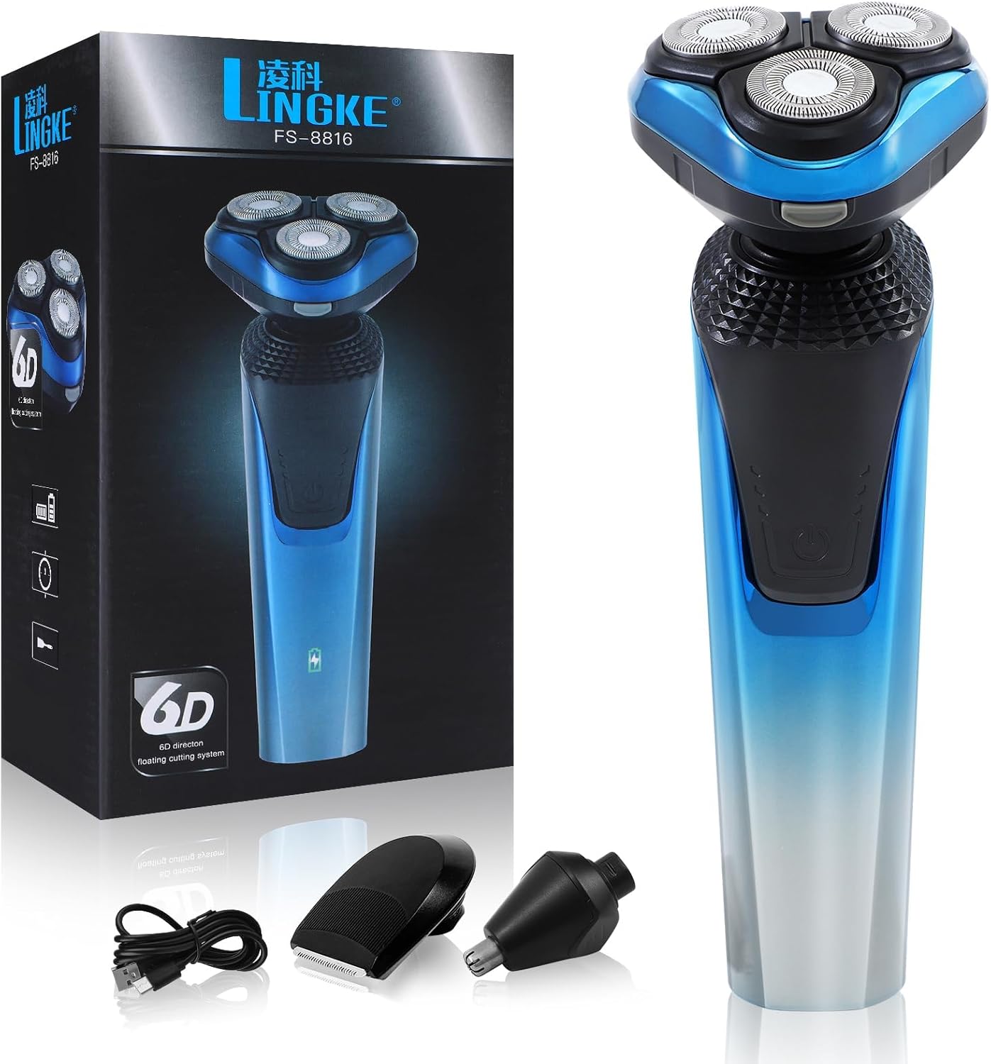 Maquinilla de afeitar eléctrica para hombres, afeitadora eléctrica recargable e impermeable, afeitado en seco y húmedo con barba inalámbrica, recortadora de vello de nariz, carga rápida de 1