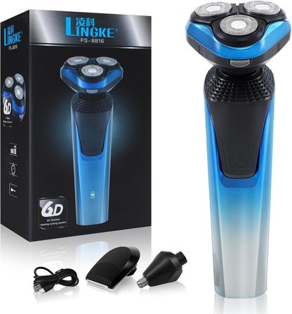 Maquinilla de afeitar eléctrica para hombres, afeitadora eléctrica recargable e impermeable, afeitado en seco y húmedo con barba inalámbrica, recortadora de vello de nariz, carga rápida de 1