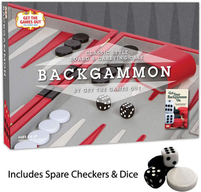 Get The Games Out - Juego de backgammon con maletín de juego de mes...