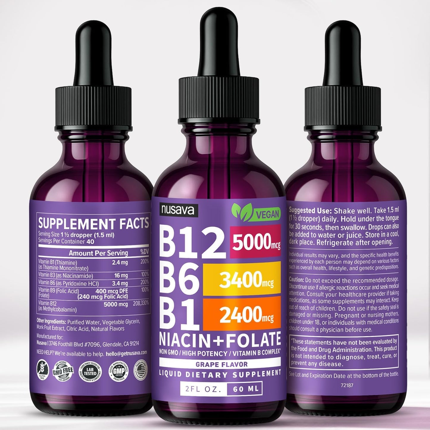 (Paquete de 2) Gotas líquidas de vitamina B12 y B6, complejo de vit...