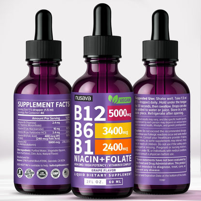 (Paquete de 2) Gotas líquidas de vitamina B12 y B6, complejo de vit...