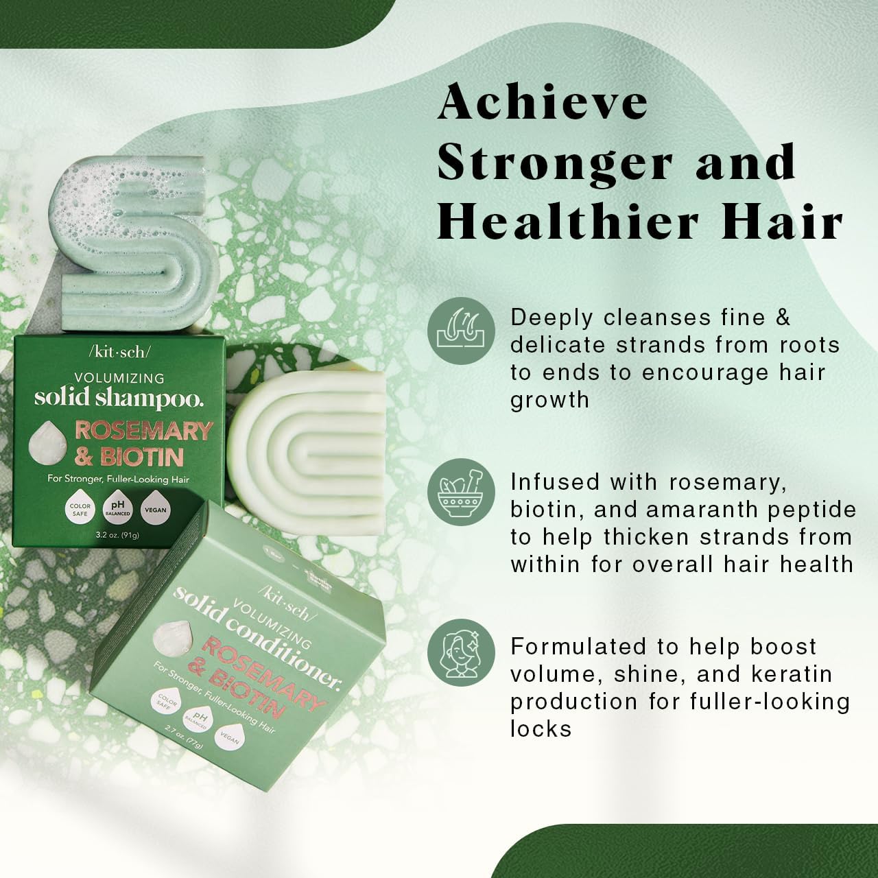 Kitsch Rosemary & Biotin Shampoo and Conditioner Set for Hair Growth - Barra de champú y acondicionador fortalecedor, espesante y voluminizadora, sin parabenos, sulfatos ni silicona, fabricado en Estados Unidos, paquete de 2