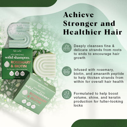 Kitsch Rosemary & Biotin Shampoo and Conditioner Set for Hair Growth - Barra de champú y acondicionador fortalecedor, espesante y voluminizadora, sin parabenos, sulfatos ni silicona, fabricado en Estados Unidos, paquete de 2