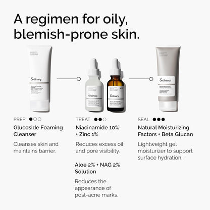 The Ordinary Solución de aloe 2% + NAG 2%, alivia la piel y se dirige a las marcas posteriores al acné, 1 onza líquida