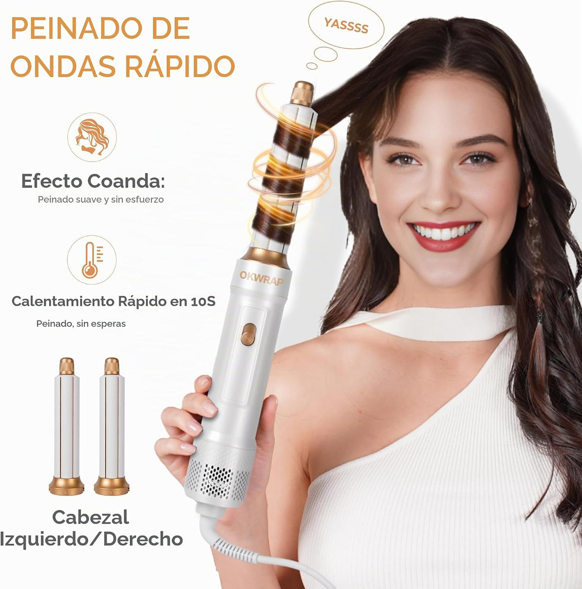 Cepillo secador de pelo 6 en uno, rizador de aire, cepillo redondo...
