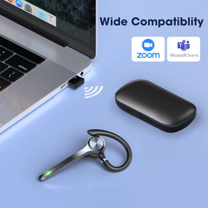 Auriculares Bluetooth, auricular inalámbrico con micrófono de cancelación de ruido mejorado, funda de carga de 500 mAh compatible con tiempo de conversación de 72 horas, auriculares manos libres con botón de silencio para computadora, teléfonos celulares,