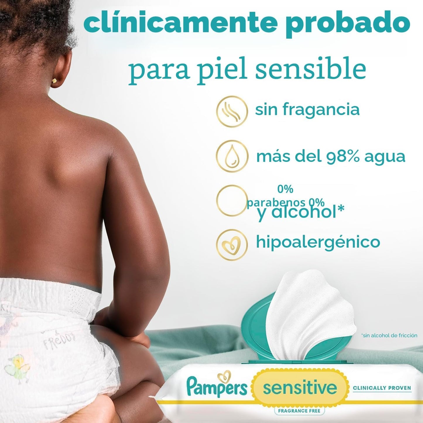 Pampers Toallitas sensibles para bebés, a base de agua, hipoalergén...