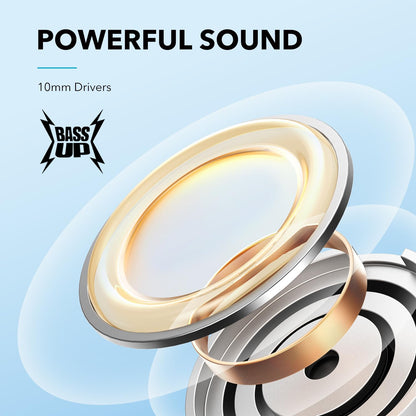 Auriculares inalámbricos Soundcore de Anker Life U2i con banda para el cuello, controladores de 10 mm con tecnología BassUp, 24 horas de reproducción, llamadas mejoradas por IA, plegables y ligeros