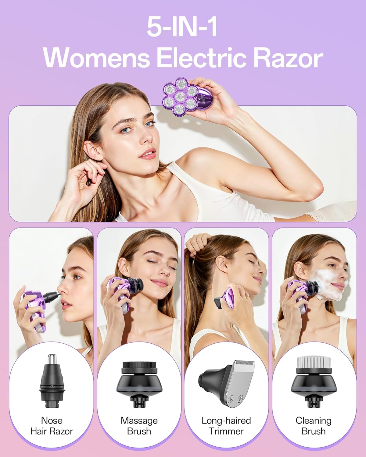 Maquinillas de afeitar eléctricas 5 en 1 para mujer, cabeza magnéti...