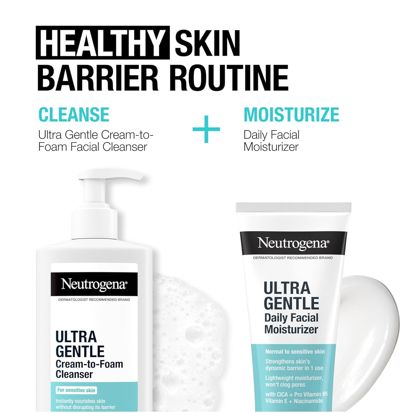 Neutrogena Crema ultra suave a espuma para piel sensible, limpiador facial suave sin fragancia, cuidado de la piel hipoalergénico, removedor de maquillaje no comedogénico, 8.5 onzas