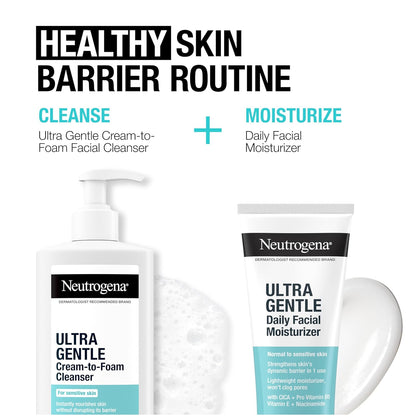 Neutrogena Crema ultra suave a espuma para piel sensible, limpiador facial suave sin fragancia, cuidado de la piel hipoalergénico, removedor de maquillaje no comedogénico, 8.5 onzas