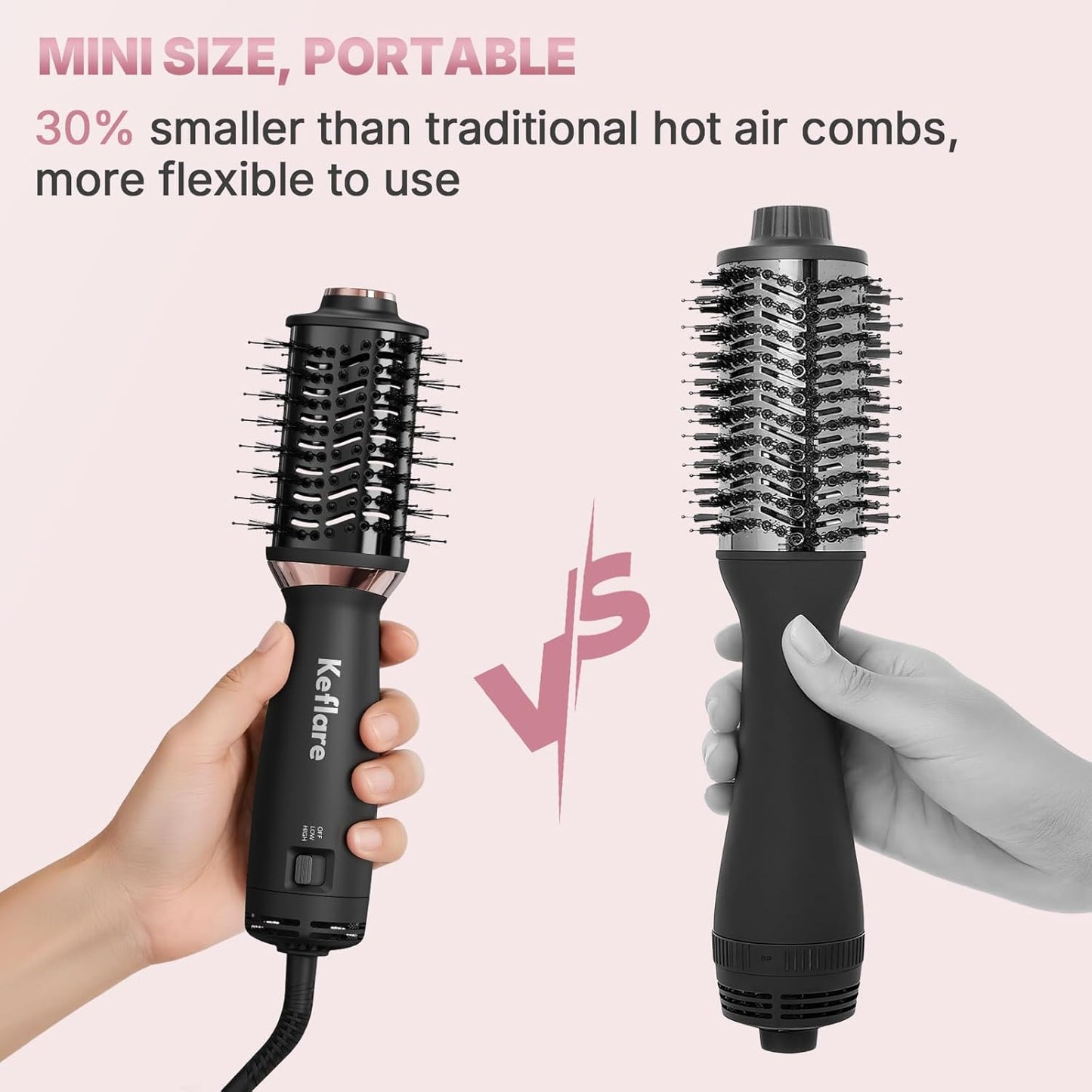 Mini cepillo secador de pelo de doble voltaje, cepillo de aire caliente 2 en 1 para viajes, secador de pelo de un paso y estilizador para secar, alisar y dar volumen al cabello