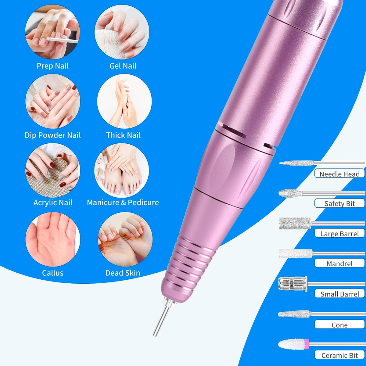 MOCOWIND - Taladro de uñas portátil profesional 35000 RPM, máquina...