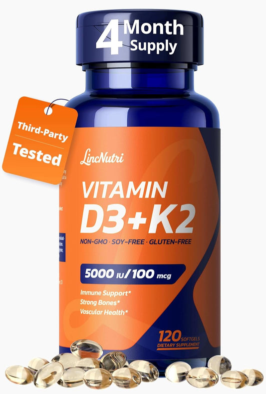 LincNutri Viamin D3 K2 5000IU, MK-7 100mcg, vitamina D3 K2 5000IU 1...