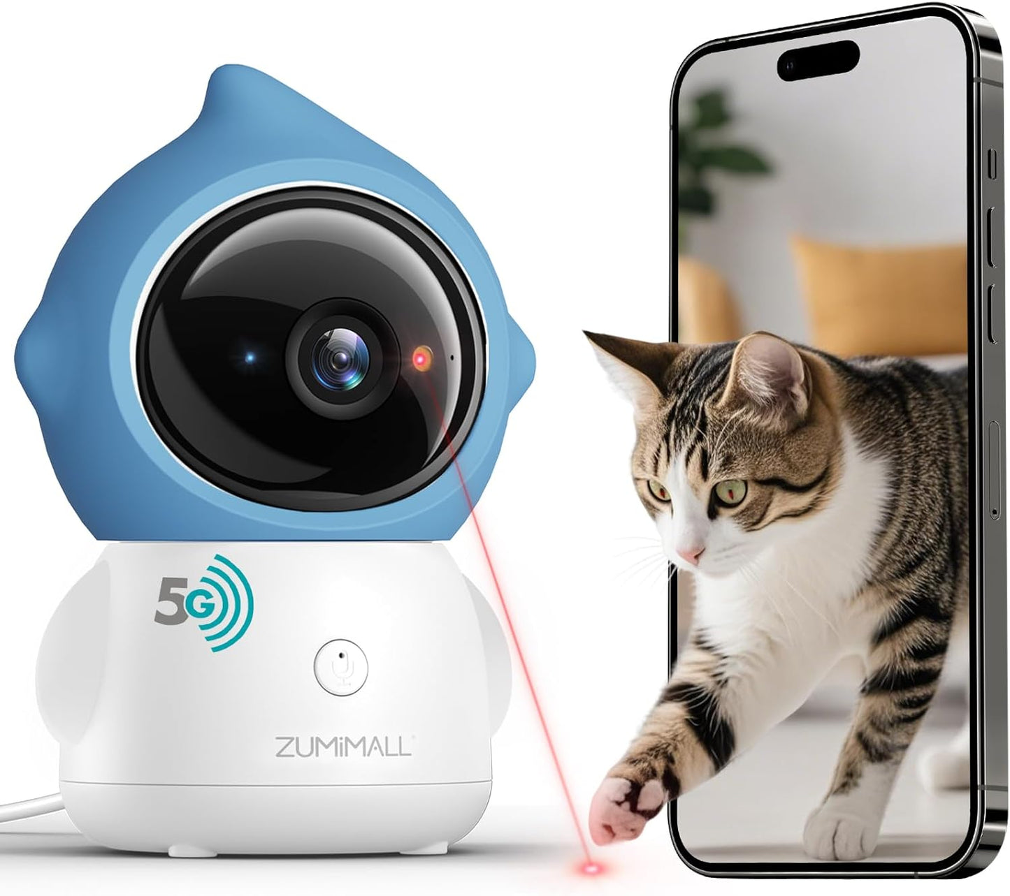 ZUMIMALL Cámara para mascotas para interiores, cámara WiFi 5G\/2.4G...