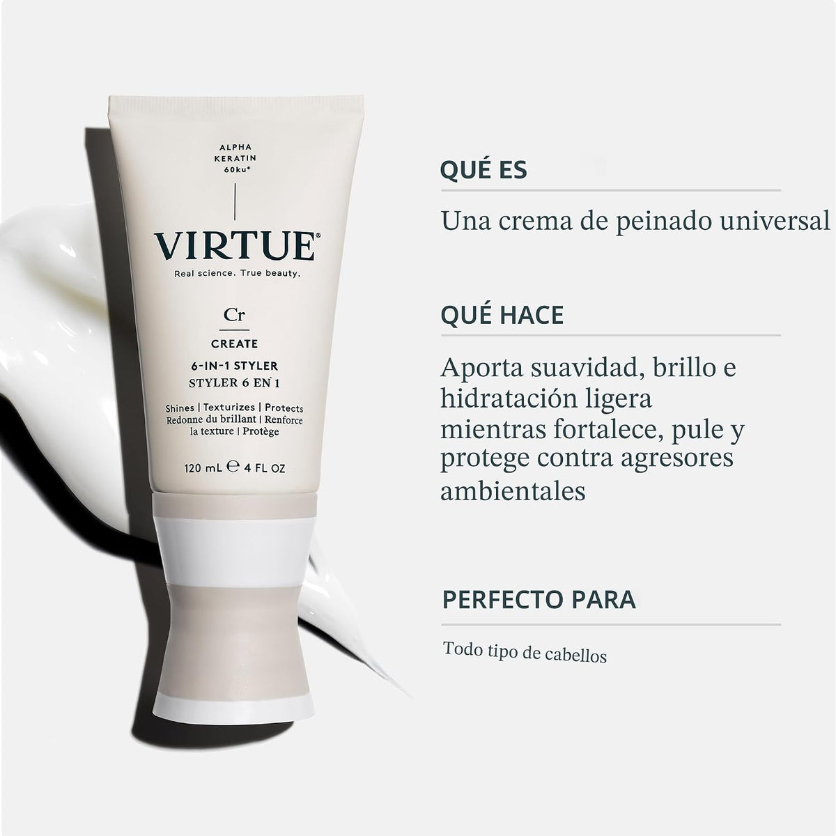 Virtue 6-en-1 Estilizador de Cabello, Crema de Peinado con Protecci...