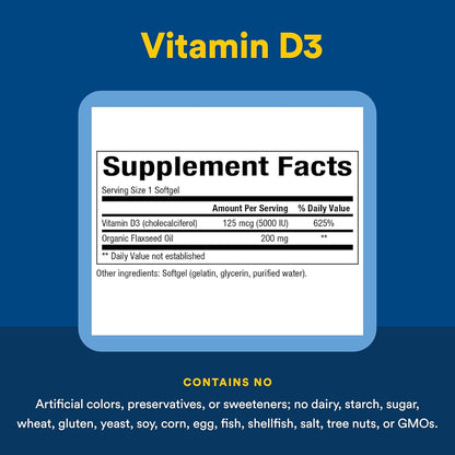 Natural Factors, Vitamina D3 5000 UI (125 mcg), apoya huesos fuerte...