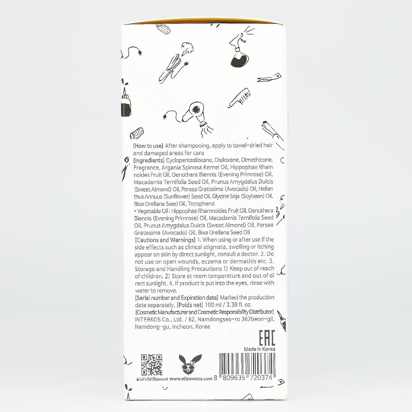 Elizavecca Aceite de esencia para el cabello CER-100 - Tratamiento sin enjuague para el crecimiento del cabello seco - 3.4 fl oz K-Beauty