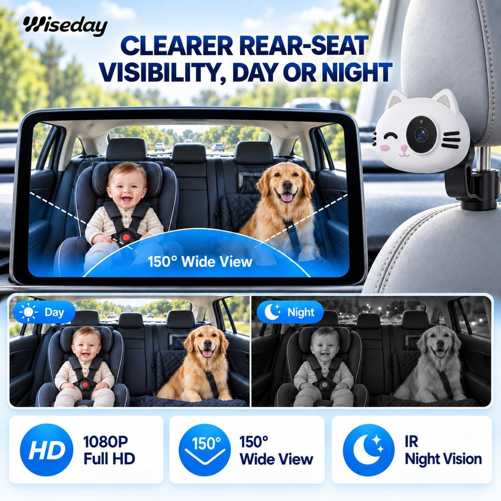 Wiseday Cámara de coche de bebé 2 en 1 y adaptador inalámbrico CarP...