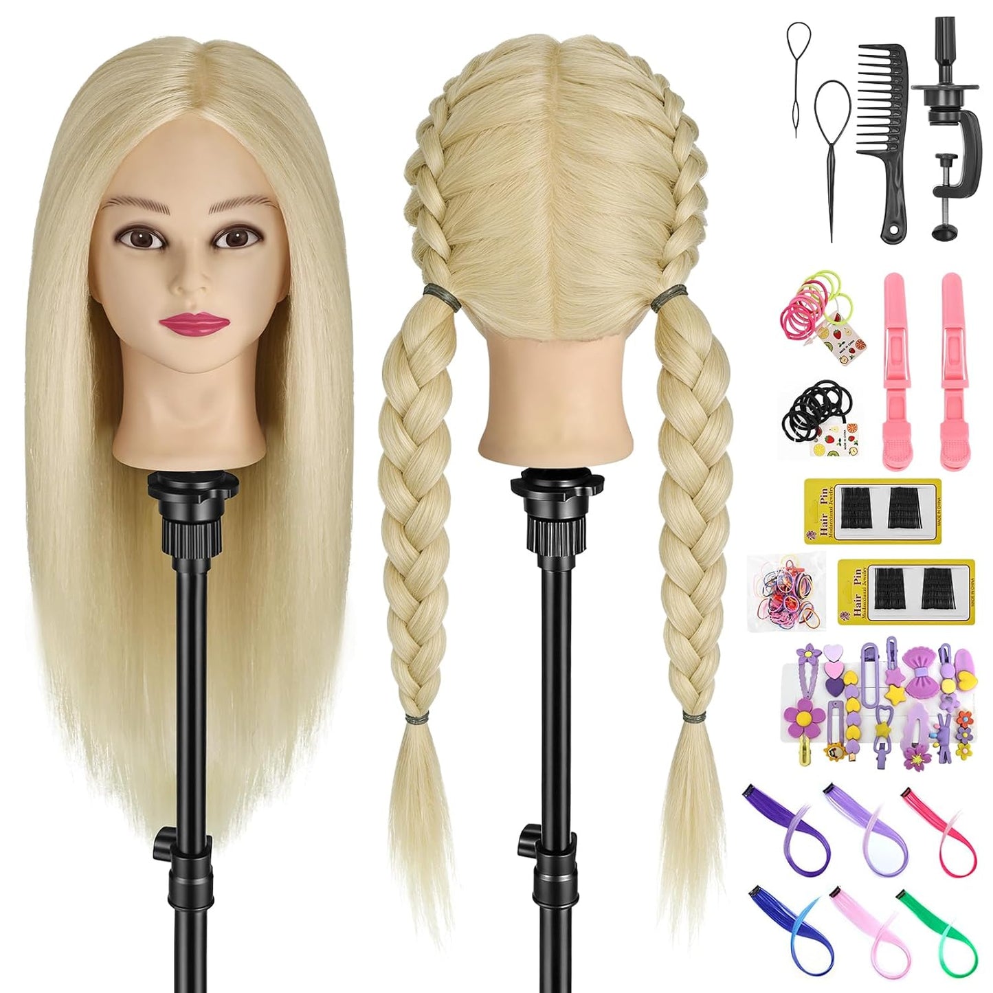 Cabeza de maniquí con 90% cabello humano, cabeza de muñeca de pelo...