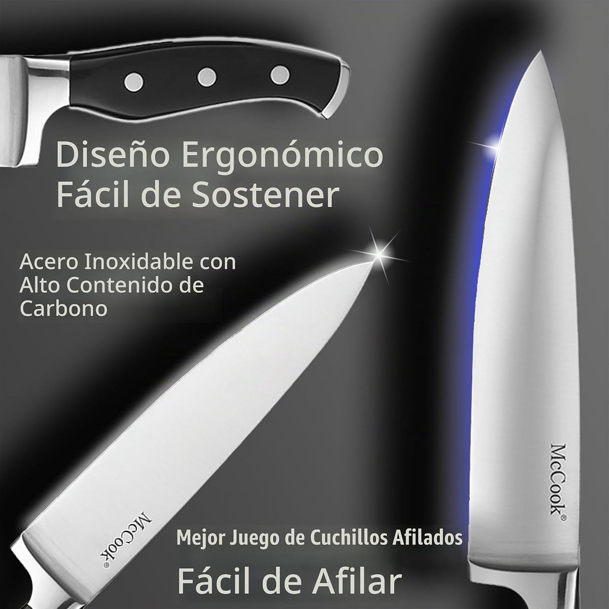McCook® Juegos de cuchillos, juego de cuchillos de cocina alemán de...