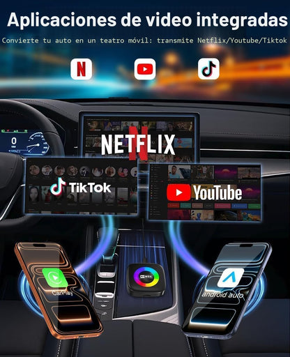 Adaptador inalámbrico Carplay para iPhone Ai Magic Box con Netflix/YouTube compatible con TF/Card Dongle Plug and Play Fácil configuración Carplay y Android Auto Video Entertainment para iOS 10+