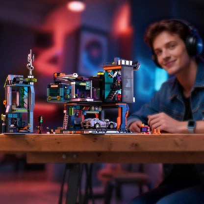 Cyber-Punk Mansion - Juego de bloques de construcción, 2098 piezas de neón para reparación de automóviles con automóvil deportivo de ciencia ficción, colección modular de vista de calle Cyber-Punk