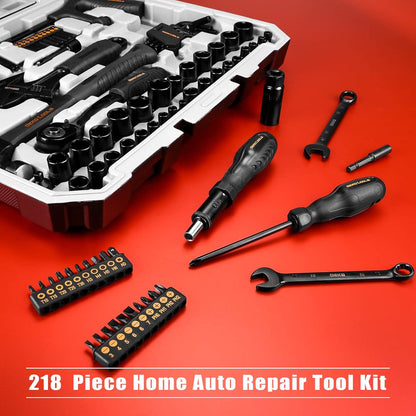 DEKOPRO Kit de herramientas manuales para el hogar general de 218 piezas, juego de herramientas profesionales de reparación de automóviles para propietarios de viviendas, juego de herramientas