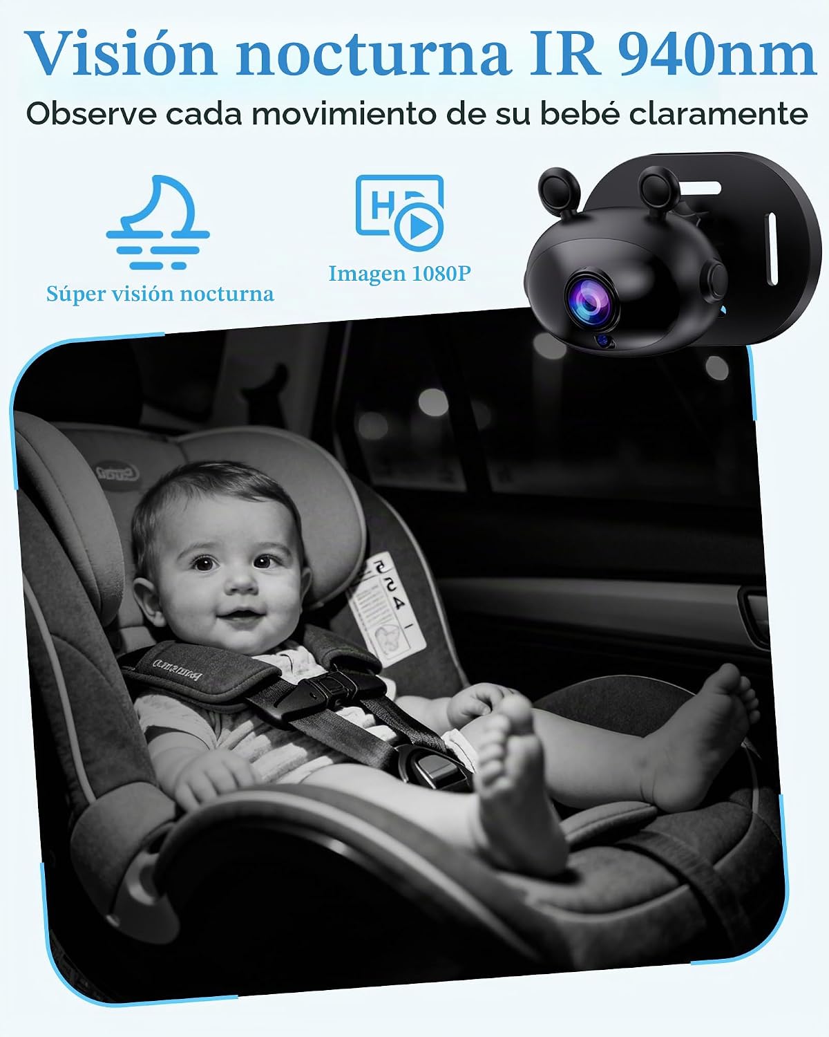 Cámara de coche de bebé HD 1080P: Fácil de instalar cámara de asien...