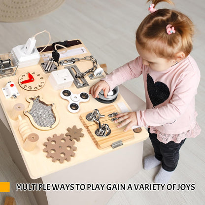 Montessori - Tabla de actividades para niños pequeños de 1, 2, 3, 4 años, juguetes sensoriales de madera, actividades de aprendizaje preescolar para habilidades motoras finas, juguete de viaje