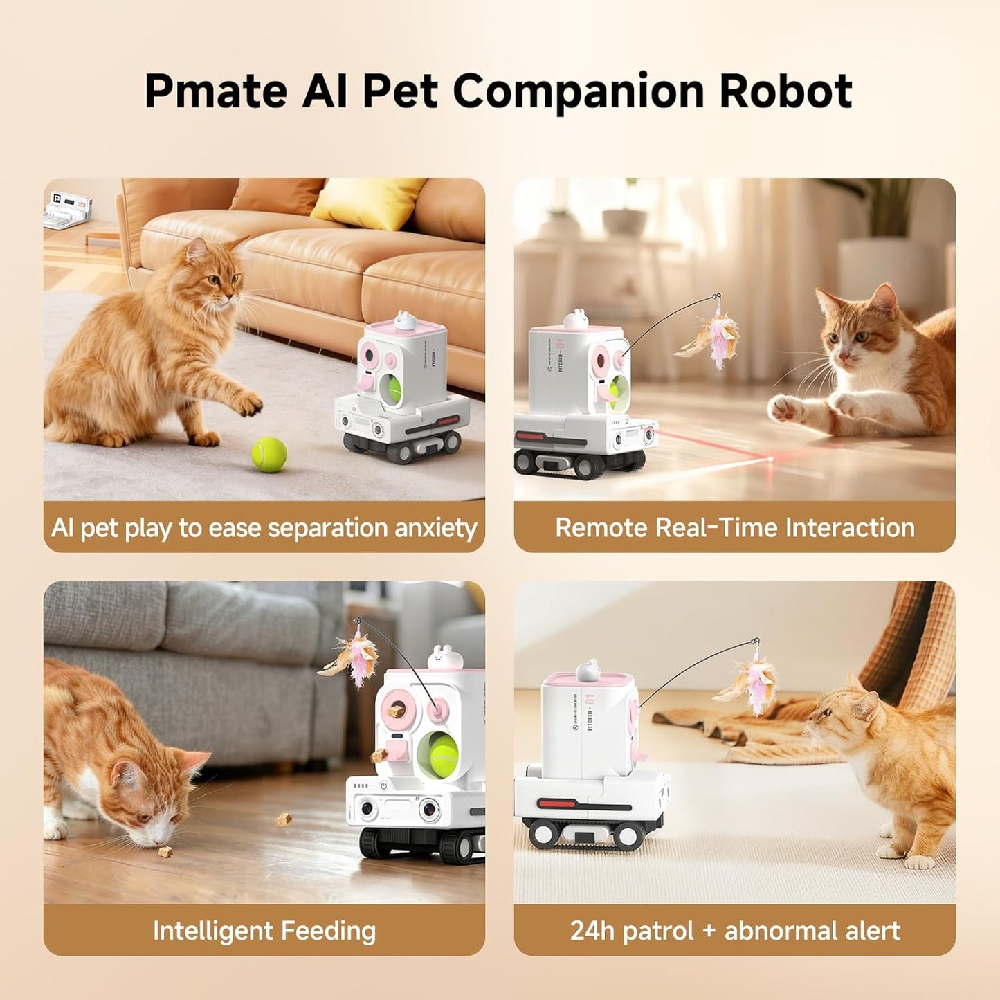 PICKFUN Pmate AI Pet Camera Robot Companion para perros y gatos, cá...
