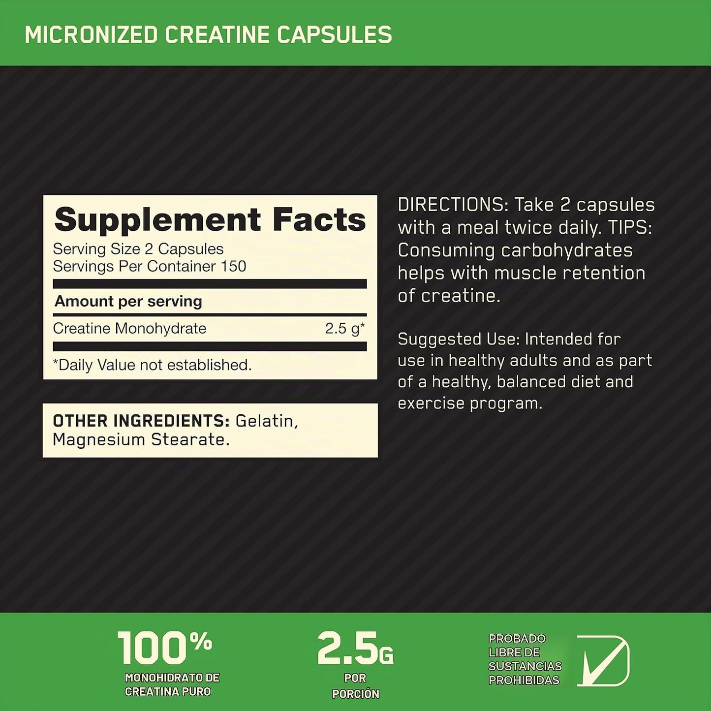 Optimum Nutrition Cápsulas micronizadas de monohidrato de creatina