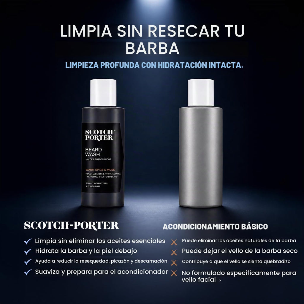Scotch Porter Champú hidratante para lavado de barba, especias cáli...