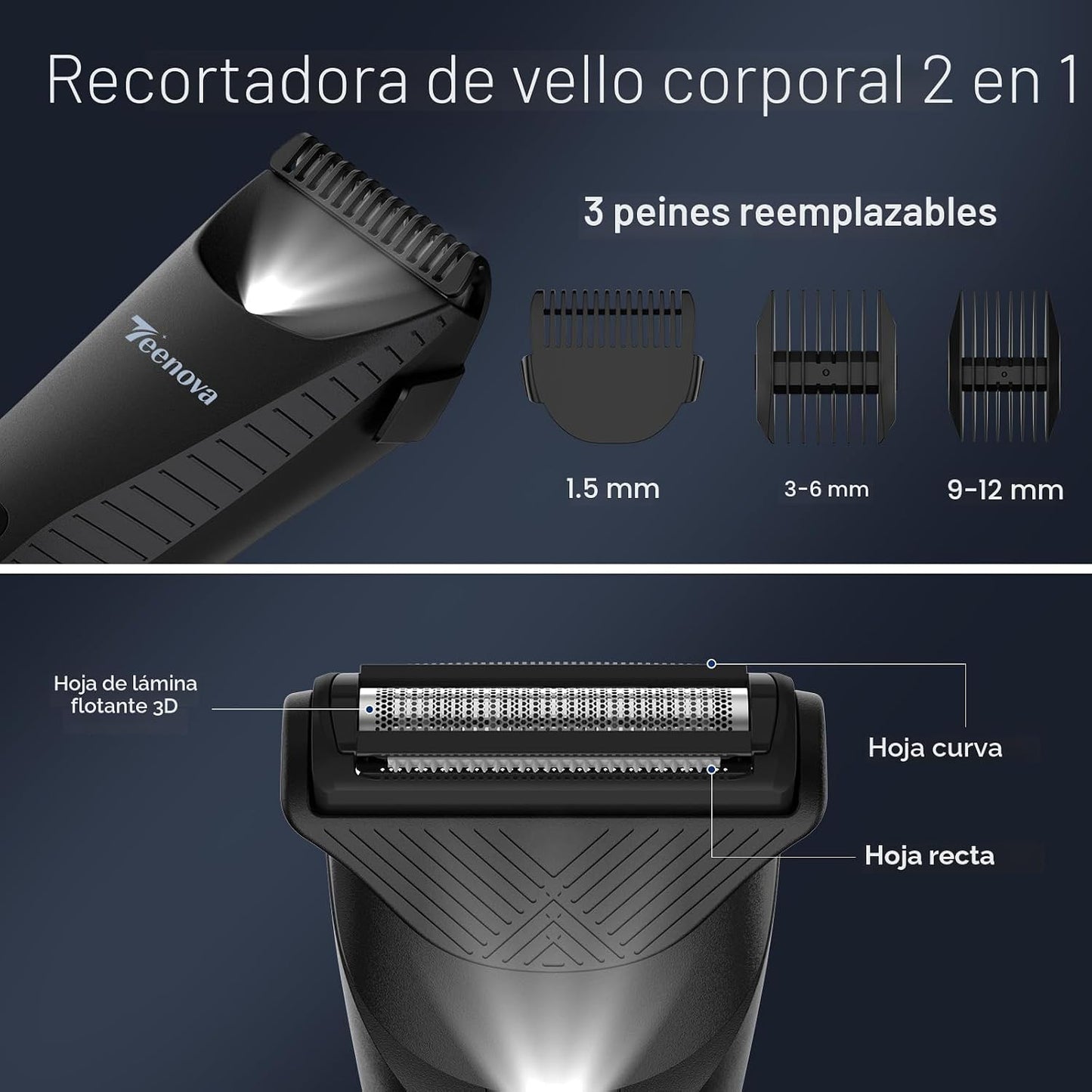 TEENOVA - Recortadora de vello púbico y corporal para hombre, afeit...