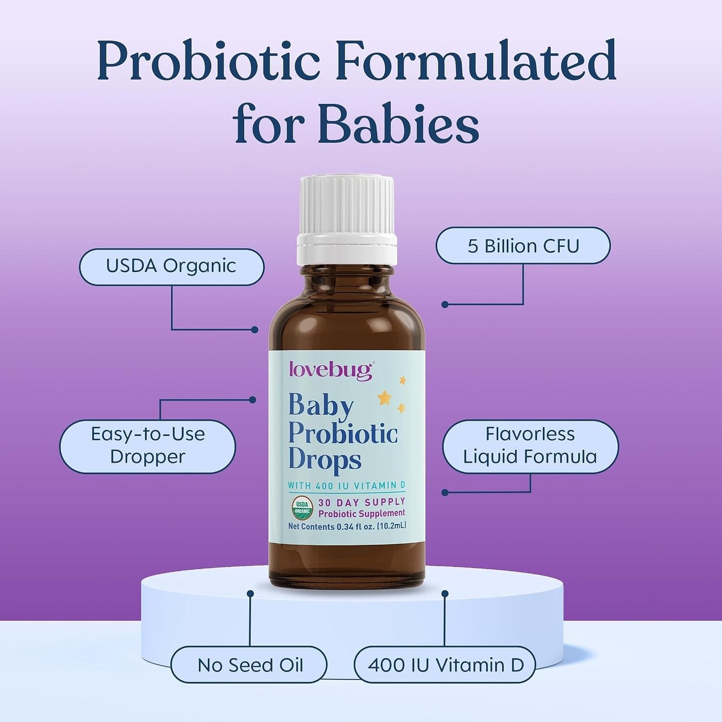 LOVEBUG Gotas probióticas para bebés - Probióticos orgánicos para e...