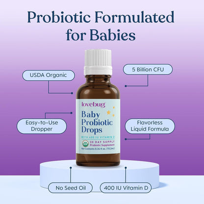 LOVEBUG Gotas probióticas para bebés - Probióticos orgánicos para e...