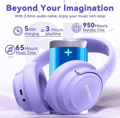 BERIBES Auriculares Bluetooth sobre la oreja, tiempo de reproducció...