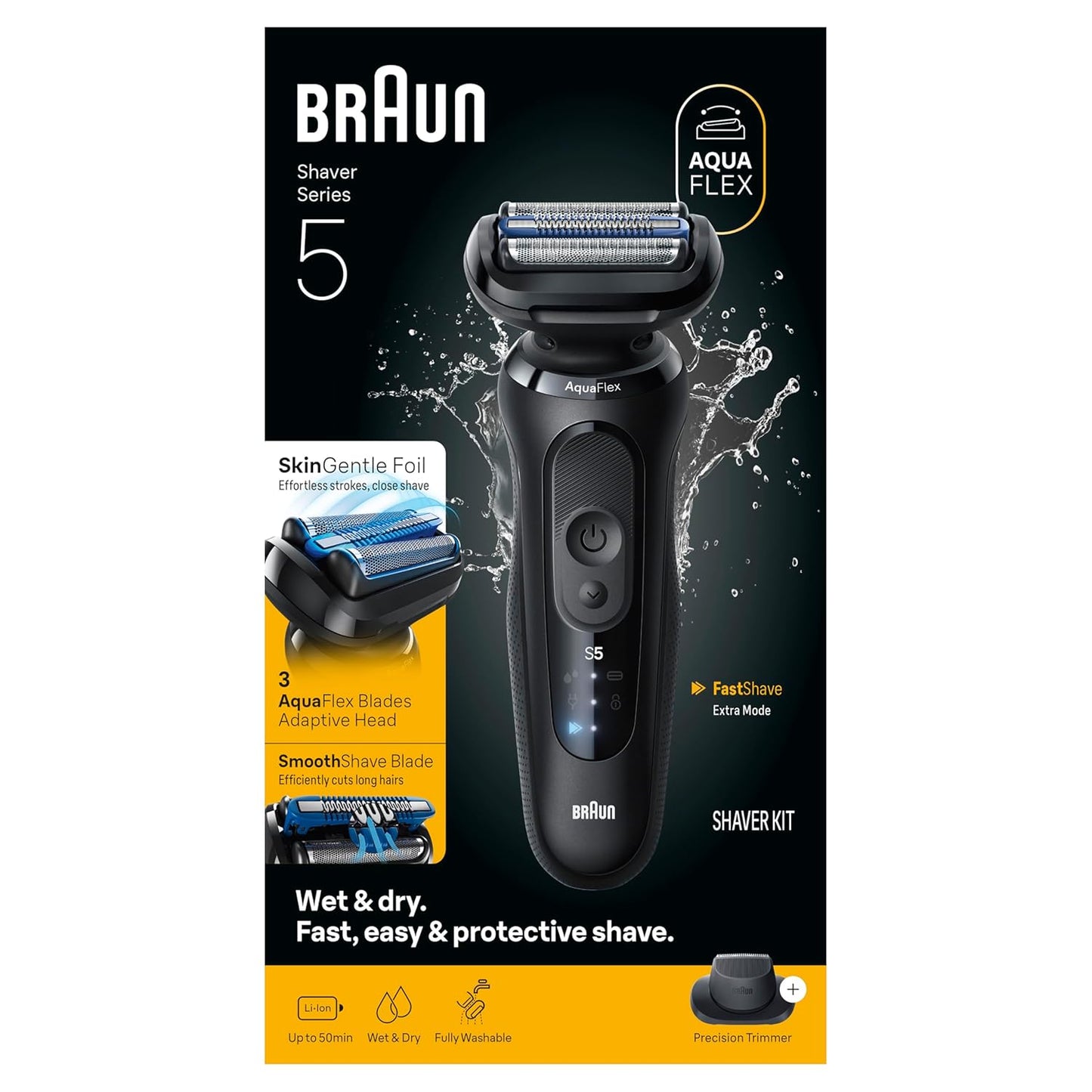 Braun Maquinilla de afeitar eléctrica para hombres Serie 5, afeitadora de barba, afeitadora eléctrica con peluquero corporal y estuche de viaje, S5 5155cs