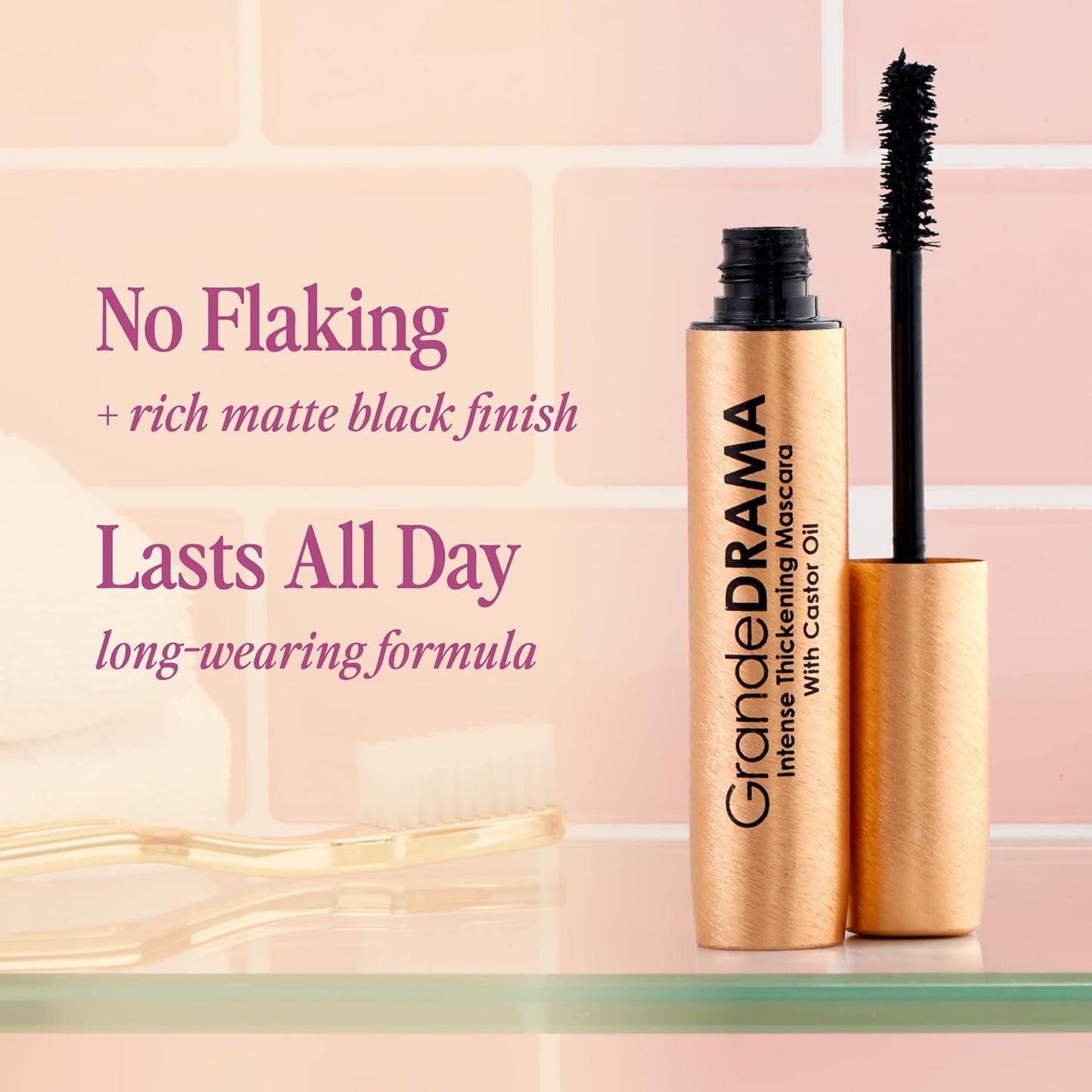 Grande Cosmetics GrandeDRAMA - Máscara de engrosamiento intenso con aceite de ricino, voluminizante, acondicionado, fórmula construible