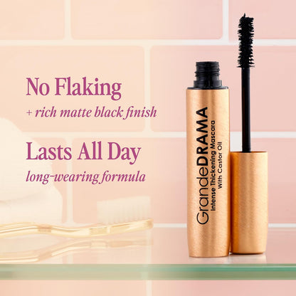 Grande Cosmetics GrandeDRAMA - Máscara de engrosamiento intenso con aceite de ricino, voluminizante, acondicionado, fórmula construible