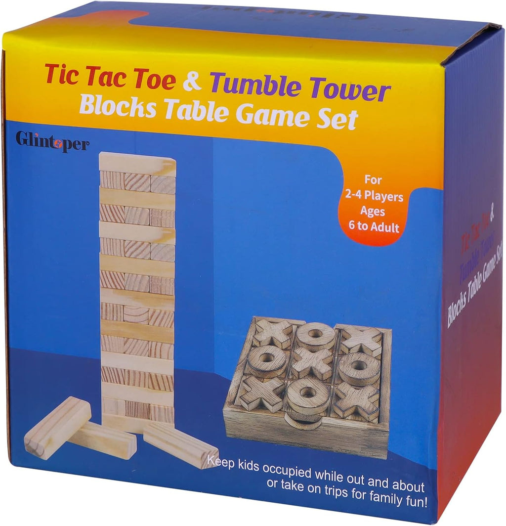 Glintoper Juego de mesas de bloques de torre Tic Tac Toe &amp; Tumb...