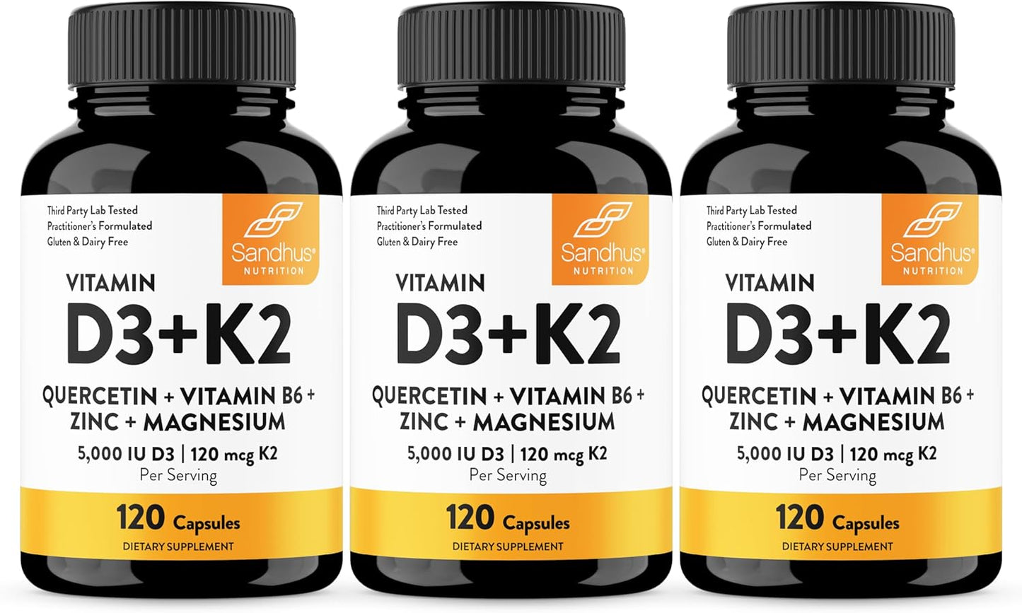 Sandhu's Vitamina D3 K2 Magnesio 5000 UI, Cápsulas de 120mcg K2...