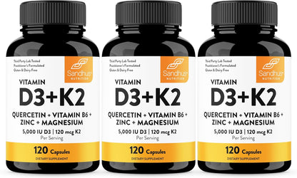 Sandhu's Vitamina D3 K2 Magnesio 5000 UI, Cápsulas de 120mcg K2...